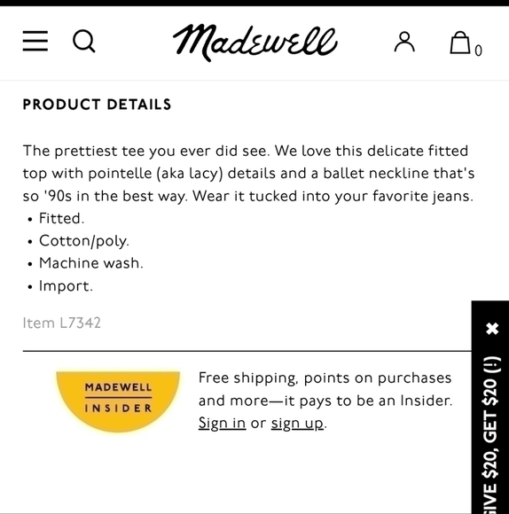 Madewell Pointelle Ribbed Tee in Golden Meadow, sz Small - Picture 11 of 11